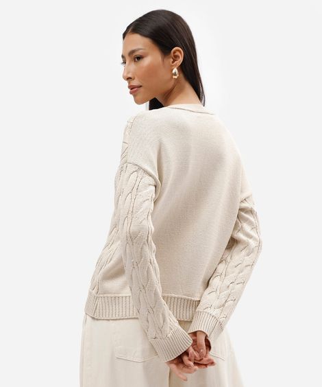 suéter feminino de tricot texturizado bege