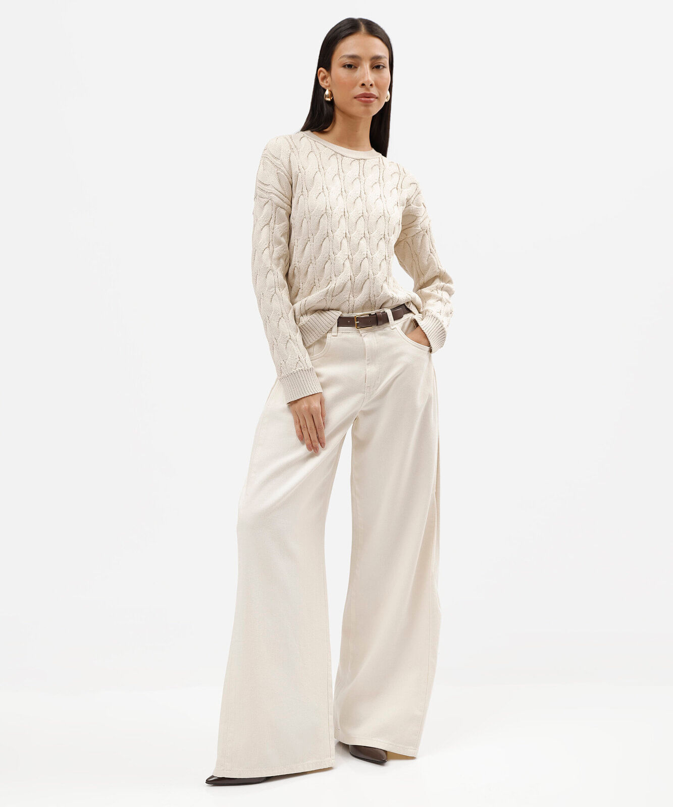 suéter feminino de tricot texturizado bege