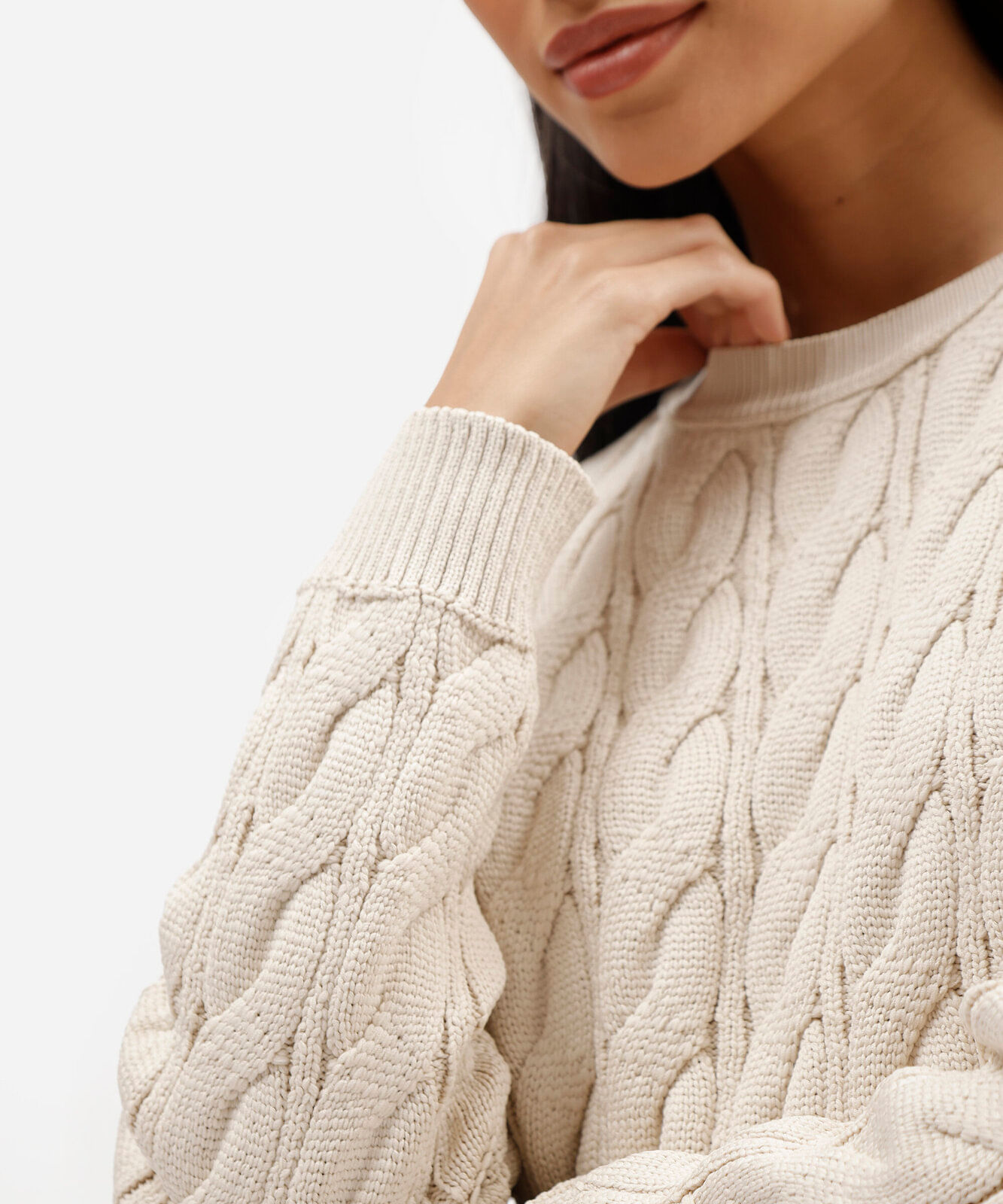 suéter feminino de tricot texturizado bege
