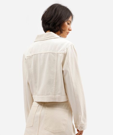 jaqueta cropped feminina de sarja bege