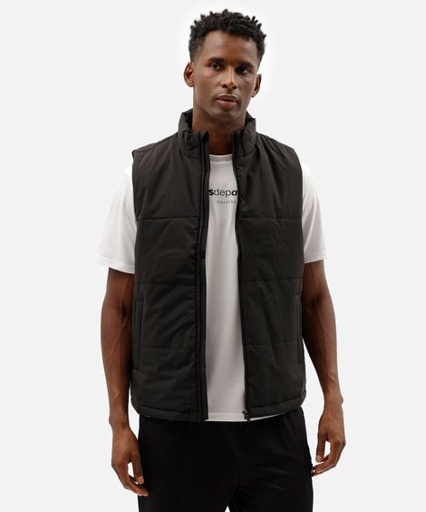 colete puffer esportivo masculino gola alta preto