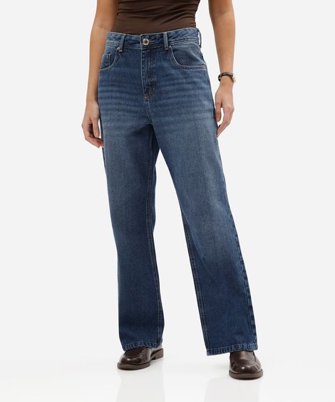 calça jeans cropped wide leg feminina de algodão com cintura super alta azul