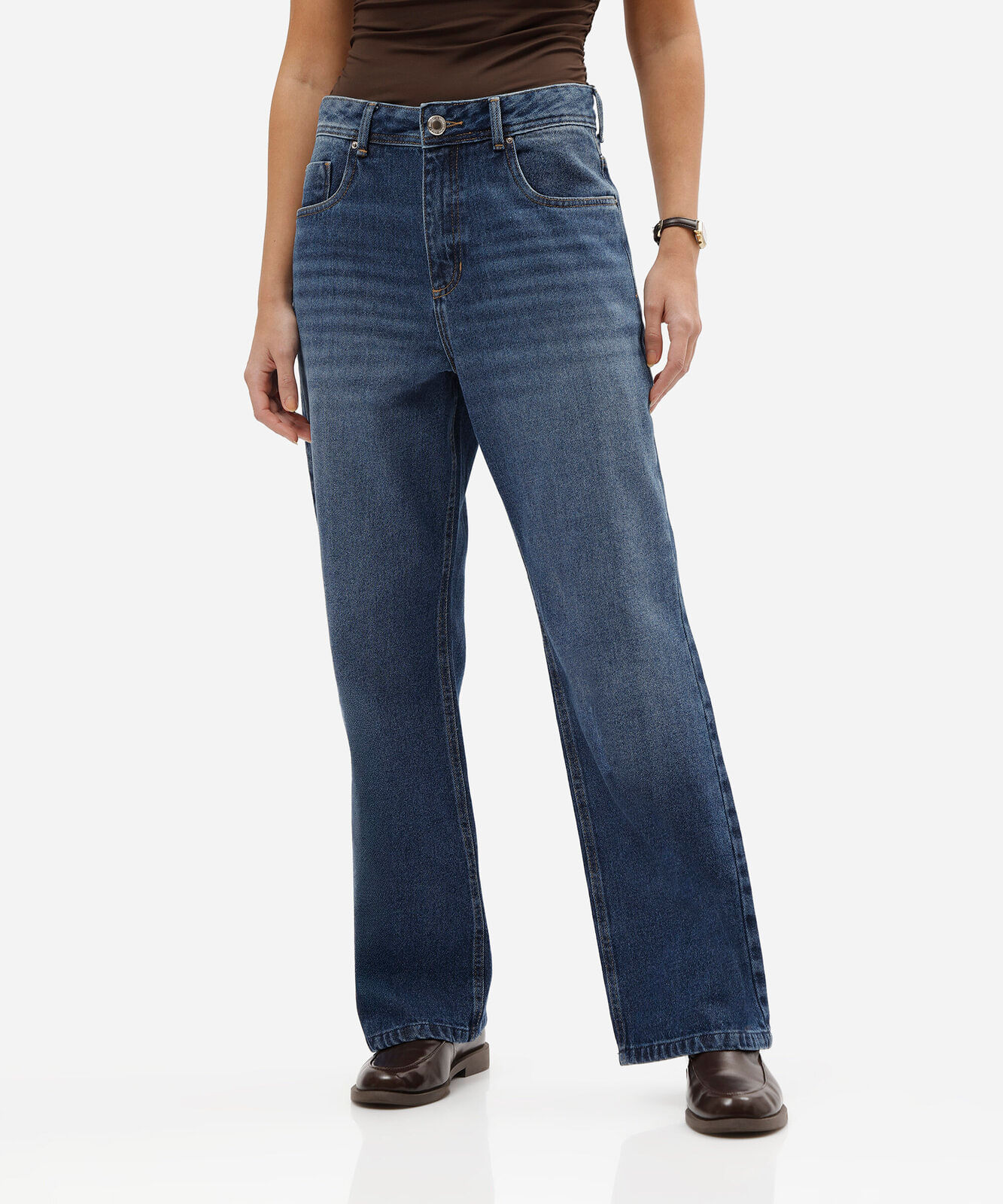 calça jeans cropped wide leg feminina de algodão com cintura super alta azul