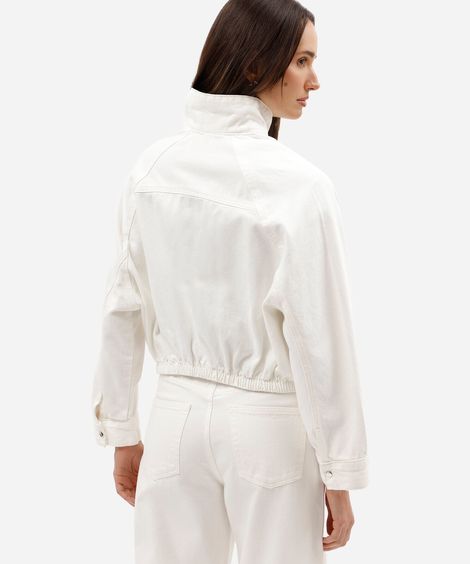 jaqueta cropped feminina de sarja gola funnel neck off white