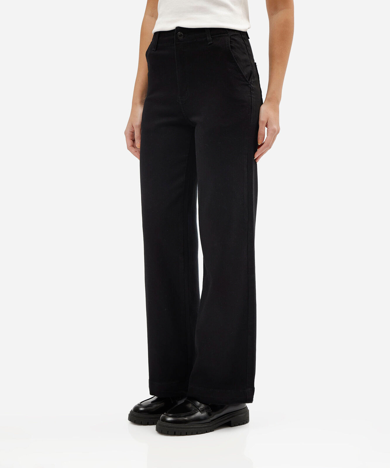 calça wide leg feminina cintura alta sawary preta