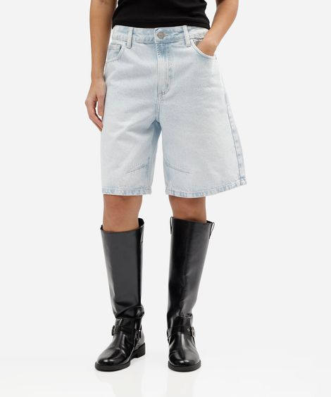 bermuda feminina jeans cintura média azul