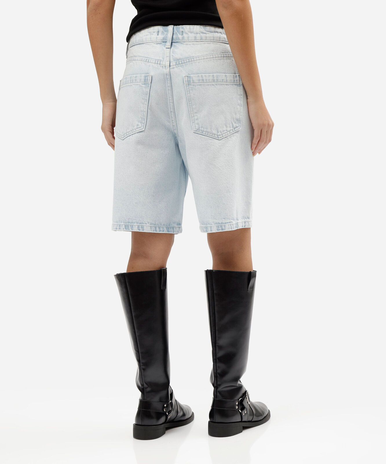 bermuda feminina jeans cintura média azul