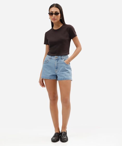short mom feminino jeans cintura alta azul