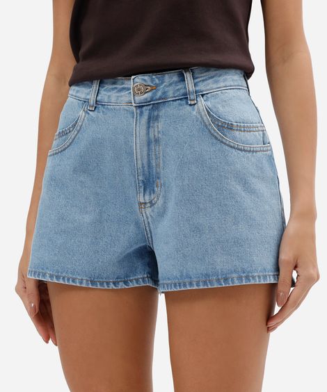 short mom feminino jeans cintura alta azul