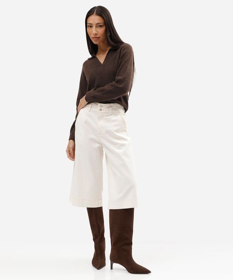 bermuda jorts feminina de sarja com pregas off white