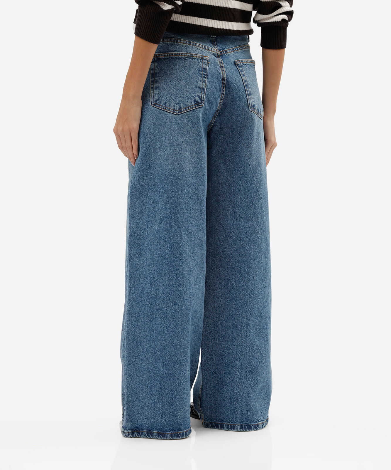 calça wide leg slim feminina jeans cintura média azul