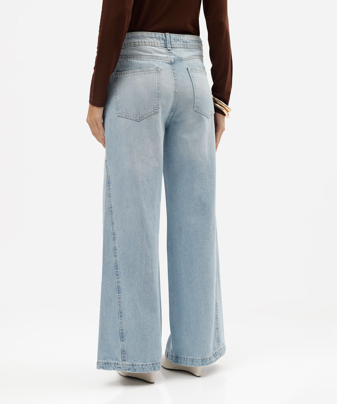 calça wide leg feminina jeans cintura média azul