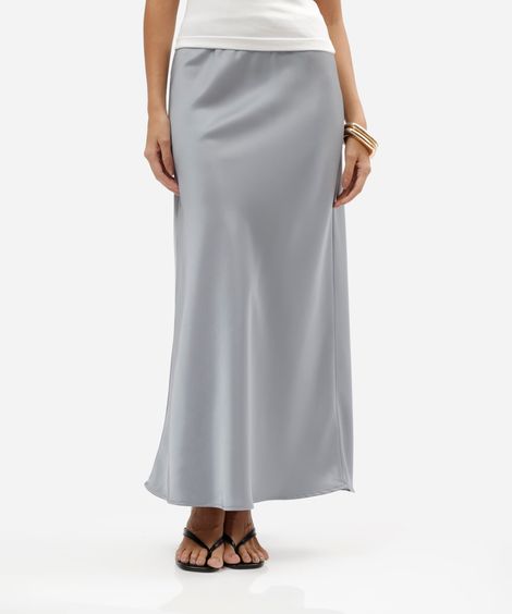 saia midi feminina acetinada cinza