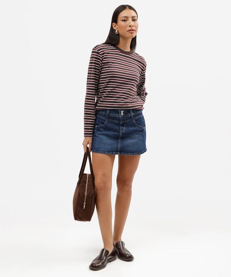 short saia feminino jeans cintura média azul