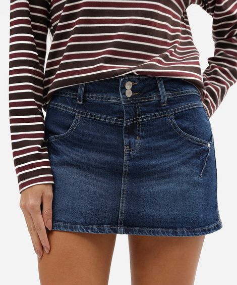 short saia feminino jeans cintura média azul