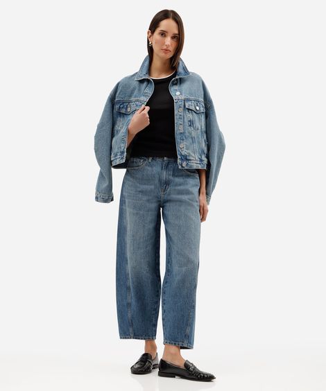 calça baggy feminina jeans cintura média azul