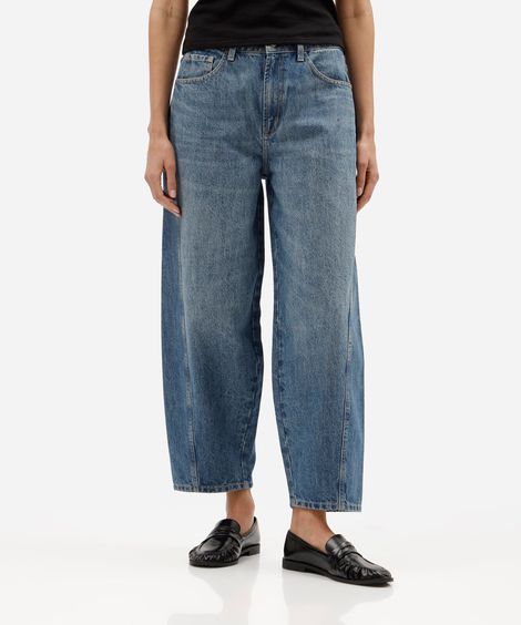 calça baggy feminina jeans cintura média azul