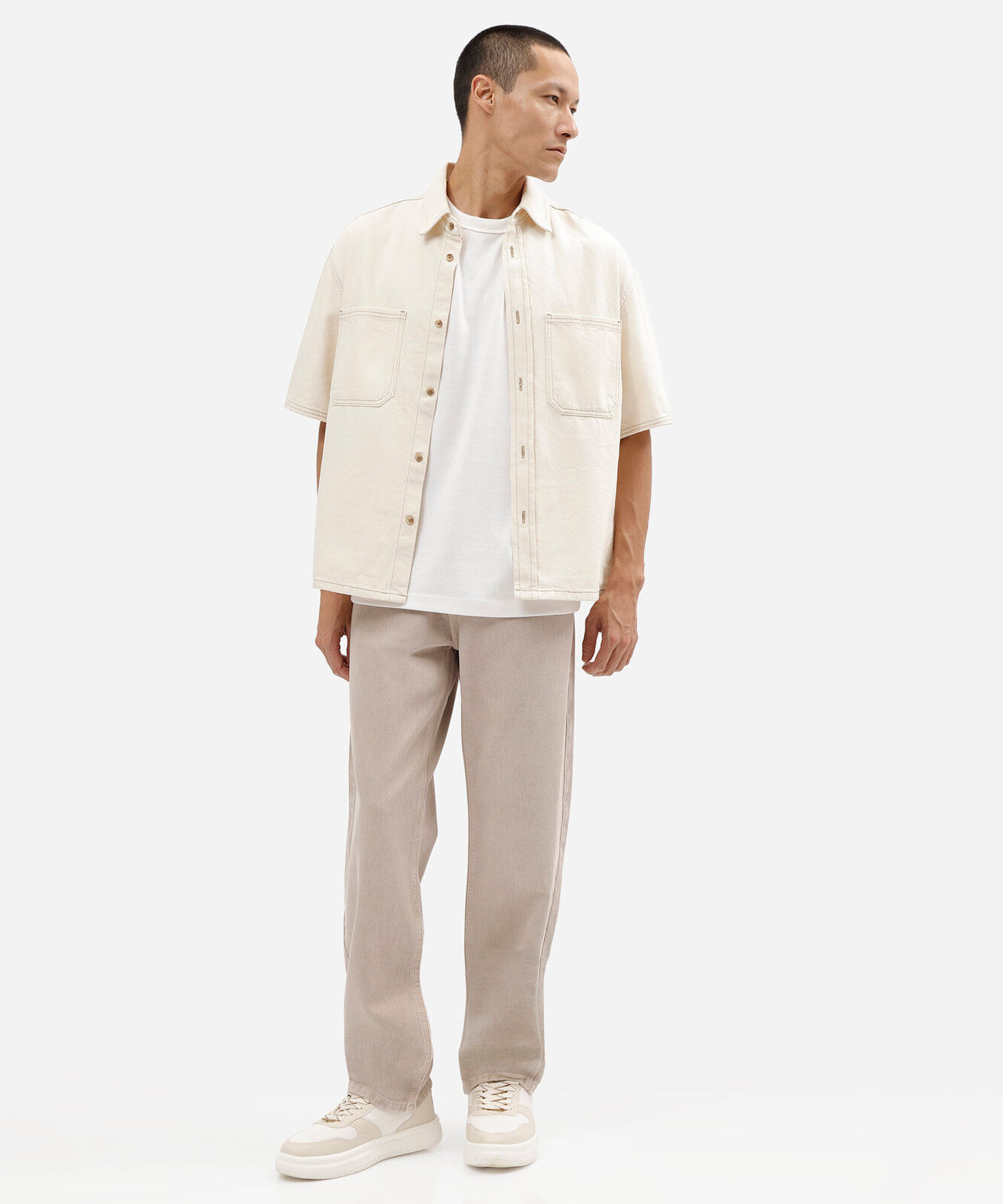 calça reta masculina jeans  bege