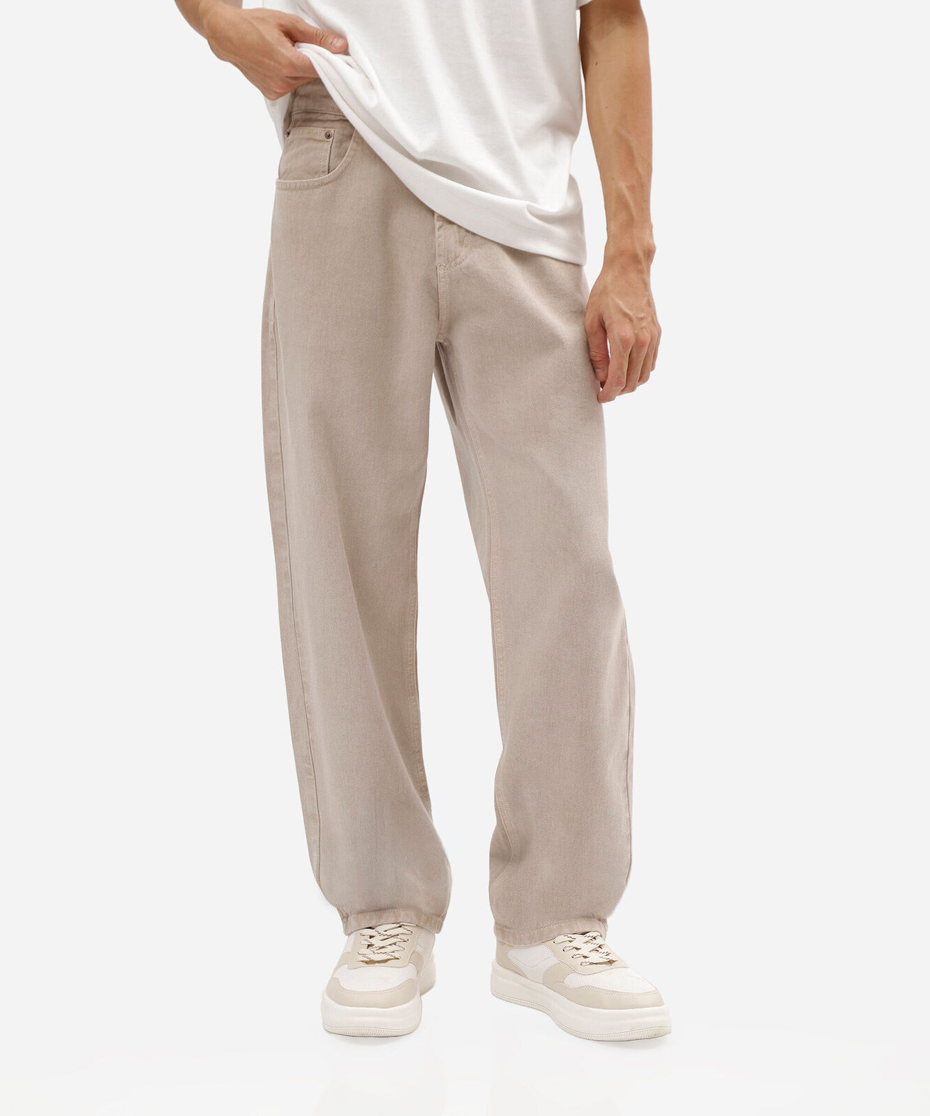 calça reta masculina jeans  bege
