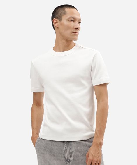 camiseta slim fit masculina de algodão manga curta canelada off white