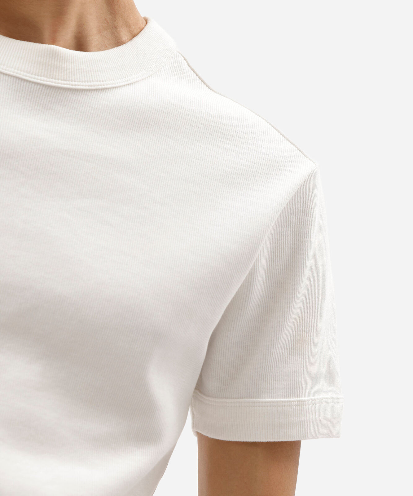 camiseta slim fit masculina de algodão manga curta canelada off white