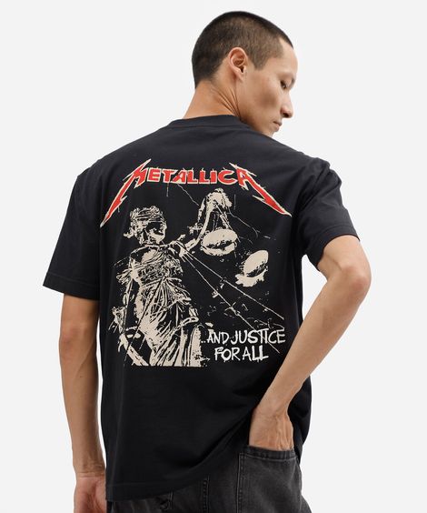 camiseta masculina de algodão metallica preta