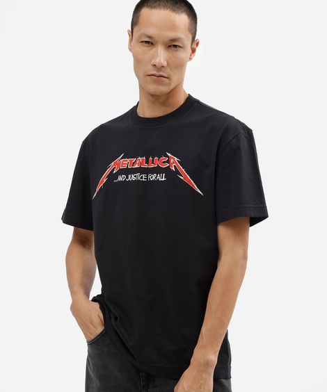 camiseta masculina de algodão metallica preta