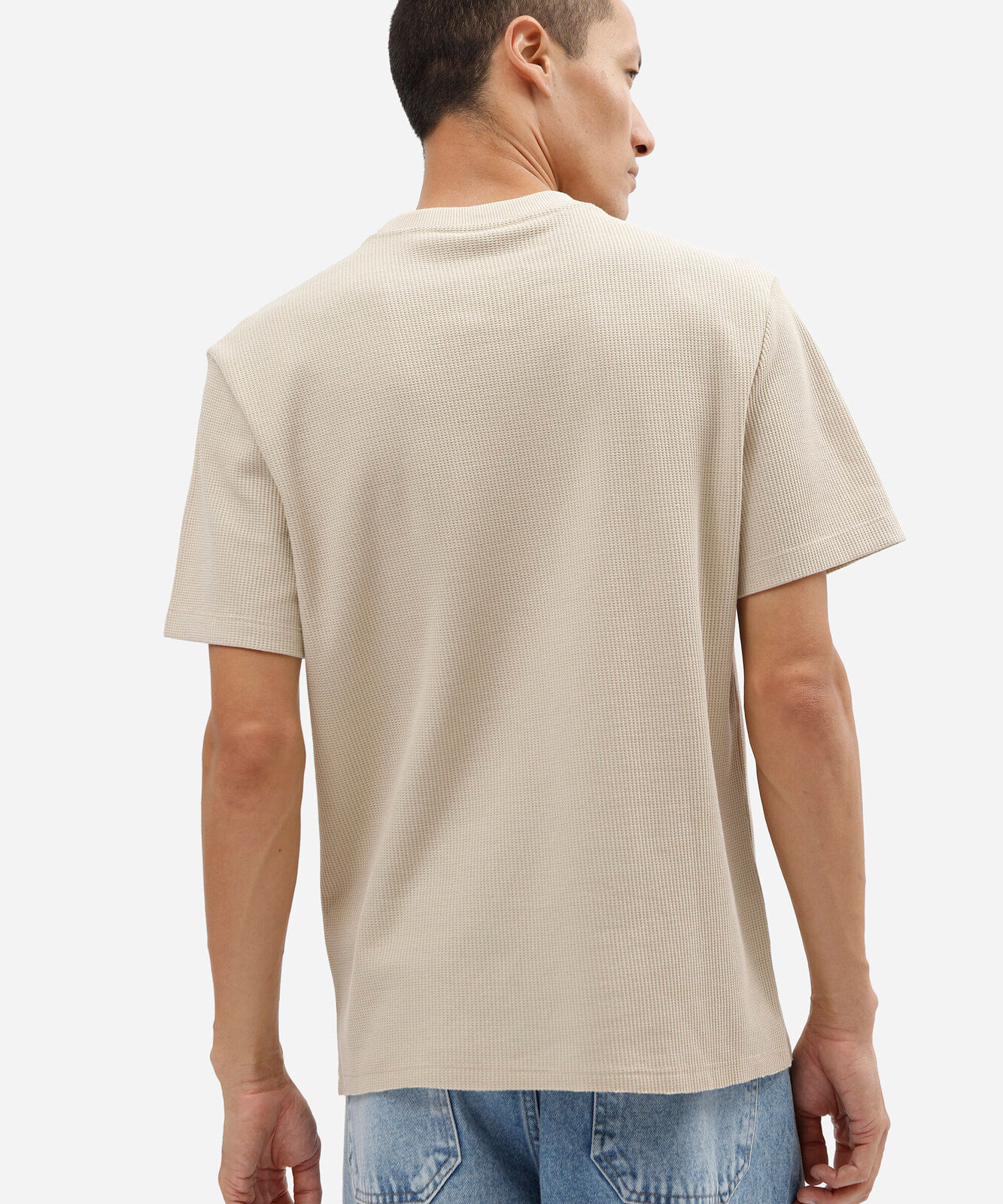 camiseta masculina manga curta texturizada bege