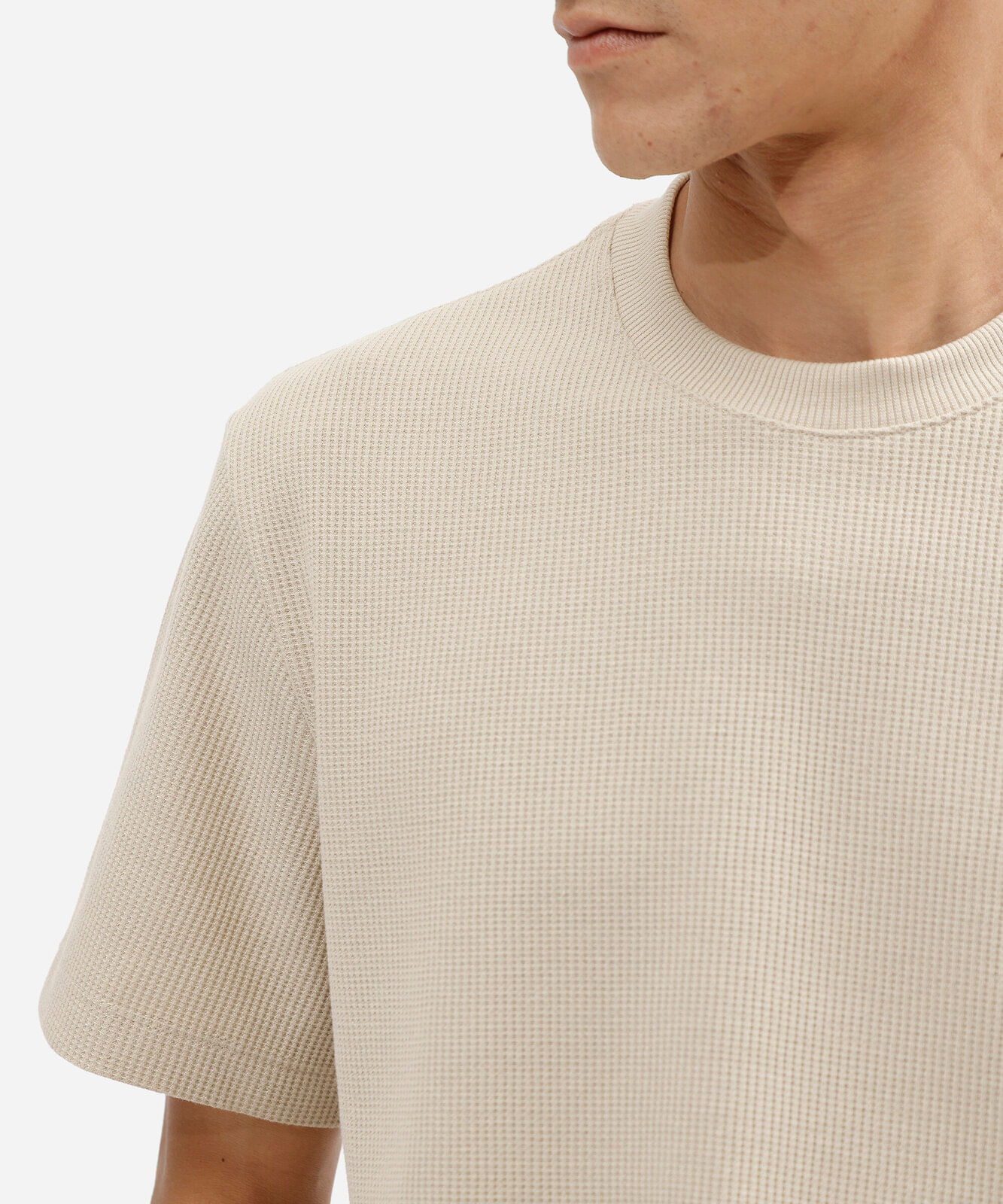 camiseta masculina manga curta texturizada bege