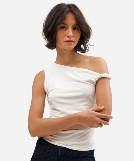 blusa feminina franzida assimétrica off white