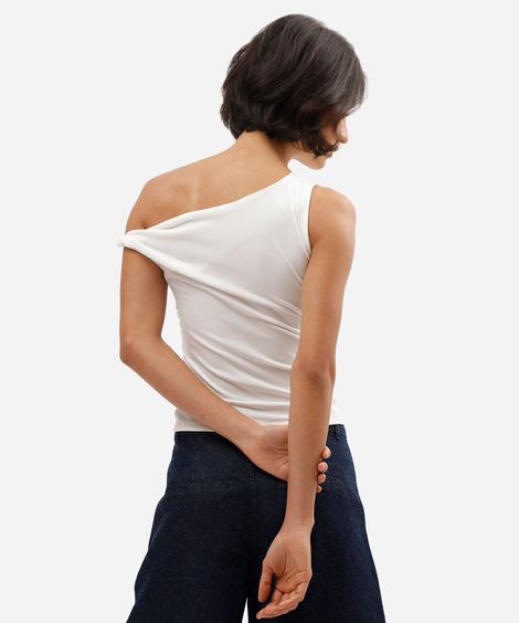 blusa feminina franzida assimétrica off white