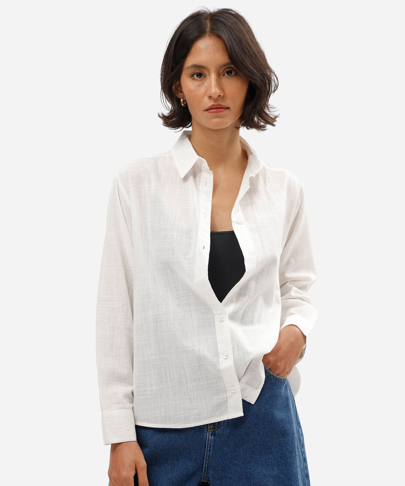 camisa feminina de algodão manga longa off white