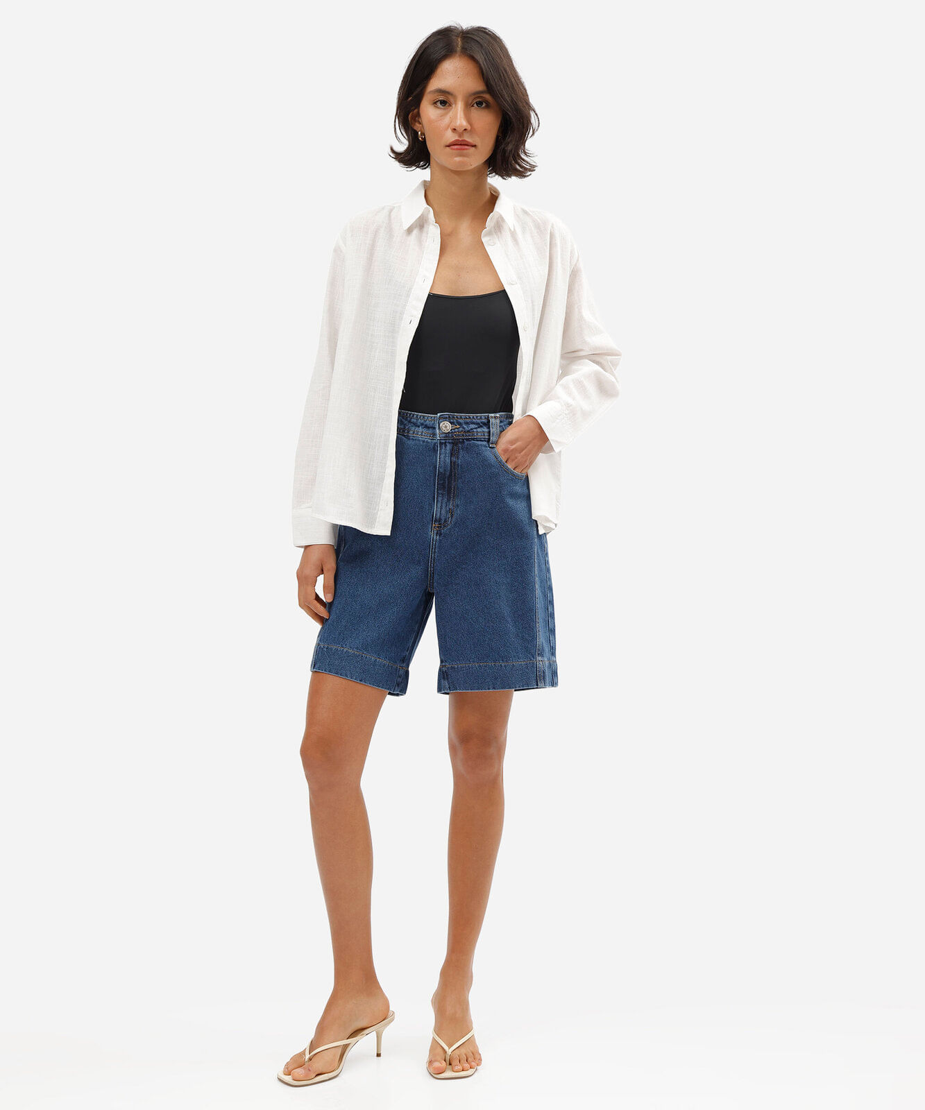 camisa feminina de algodão manga longa off white