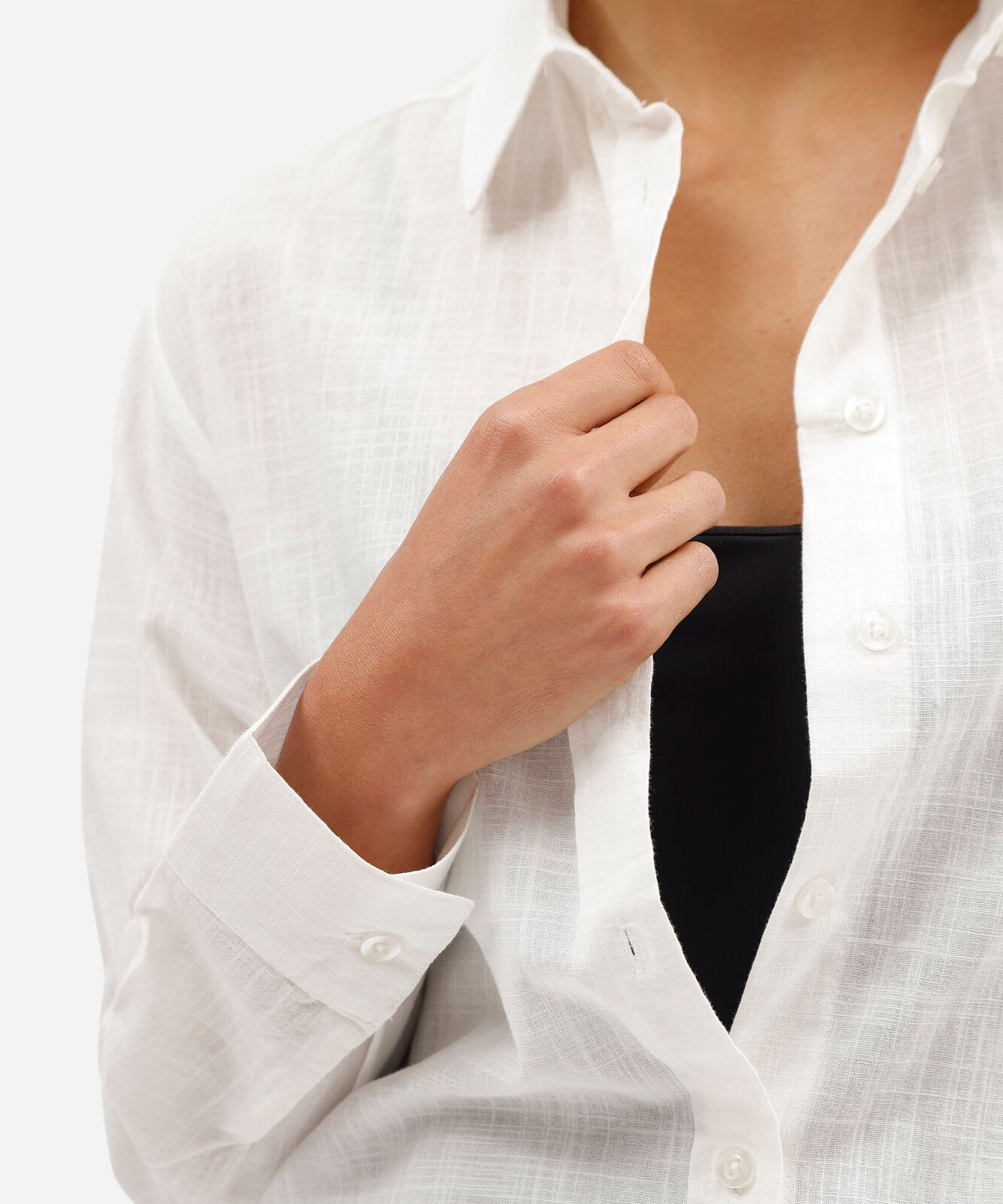 camisa feminina de algodão manga longa off white