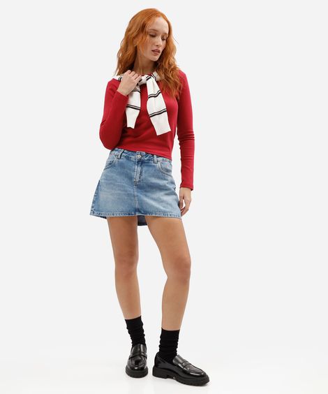 short saia feminino jeans cintura baixa azul