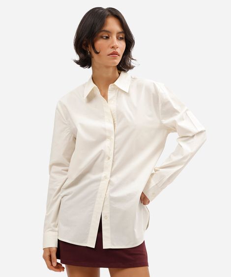 camisa feminina de algodão manga longa off white