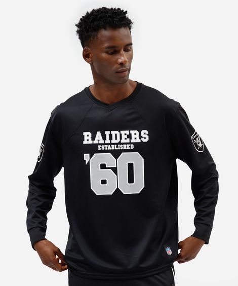 camiseta masculina manga longa raiders nfl preta