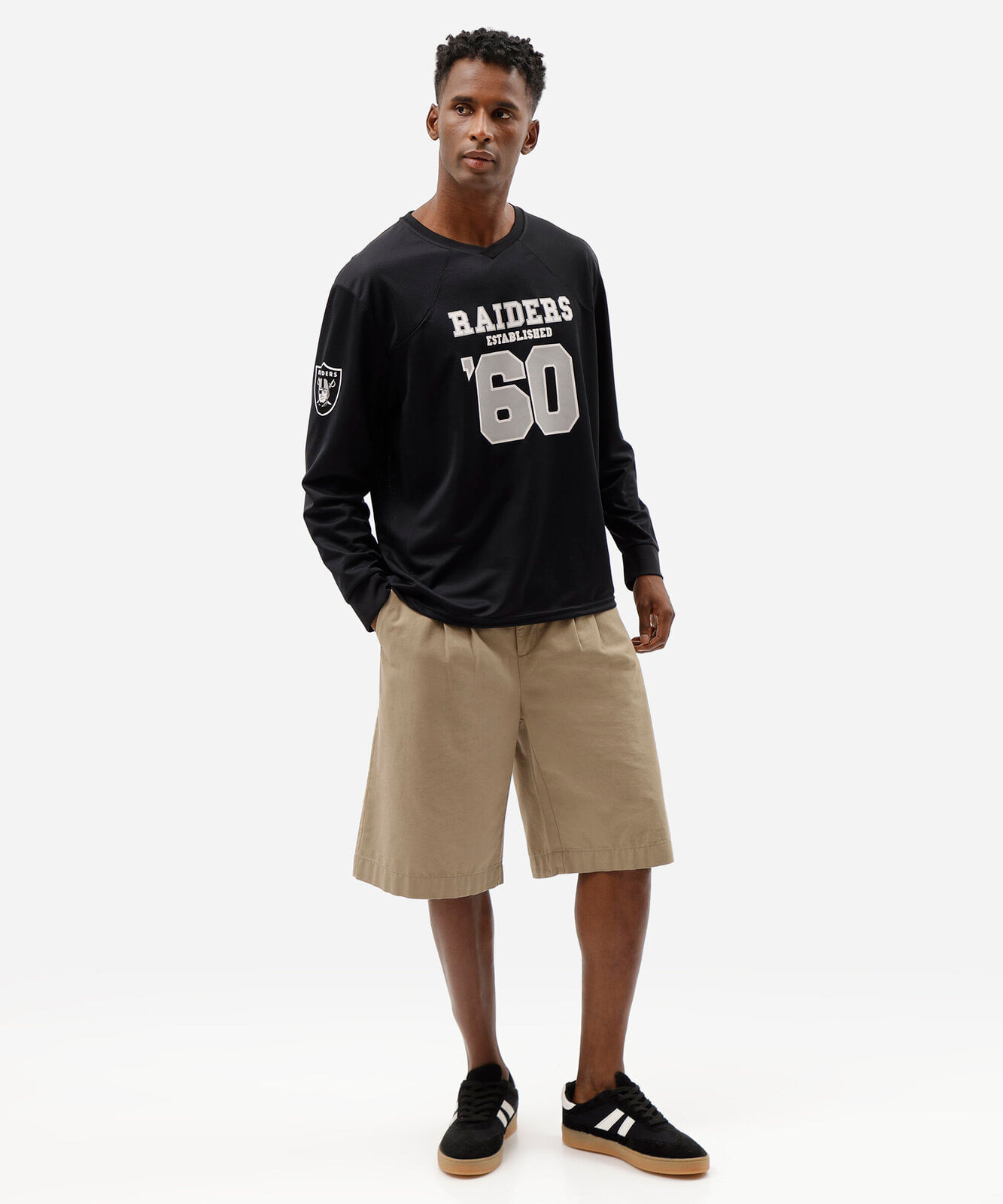 camiseta masculina manga longa raiders nfl preta