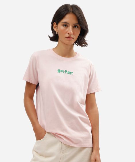 camiseta feminina de algodão manga curta harry potter rosa