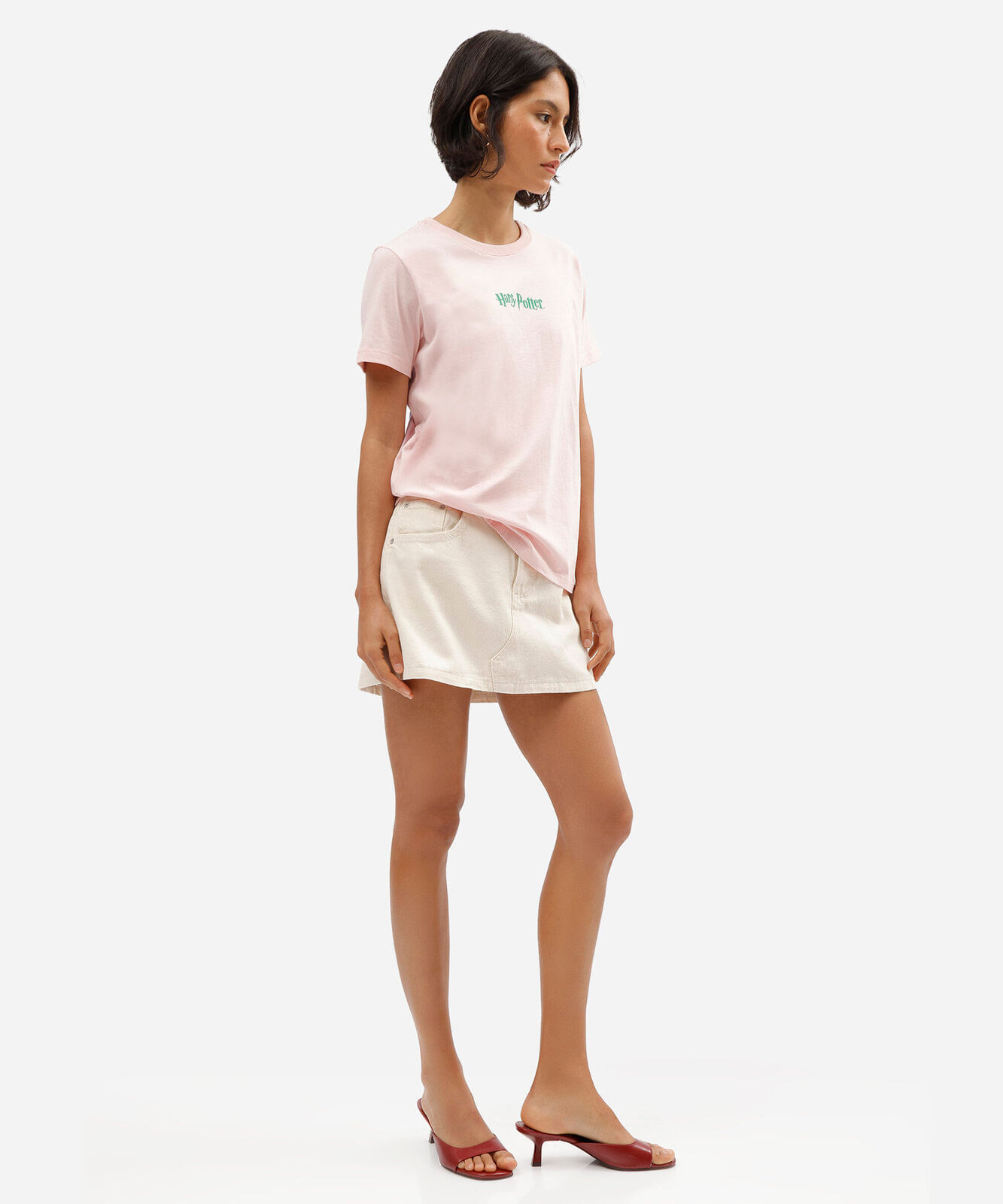 camiseta feminina de algodão manga curta harry potter rosa