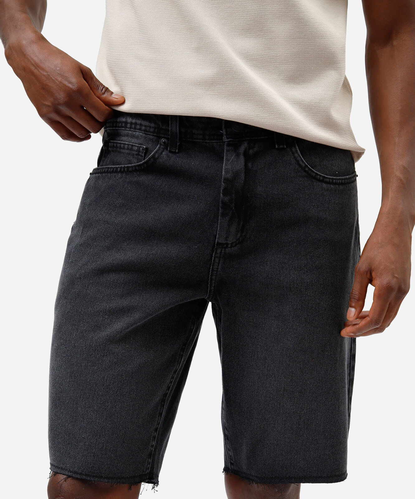 bermuda slim masculina jeans com barra a fio preta