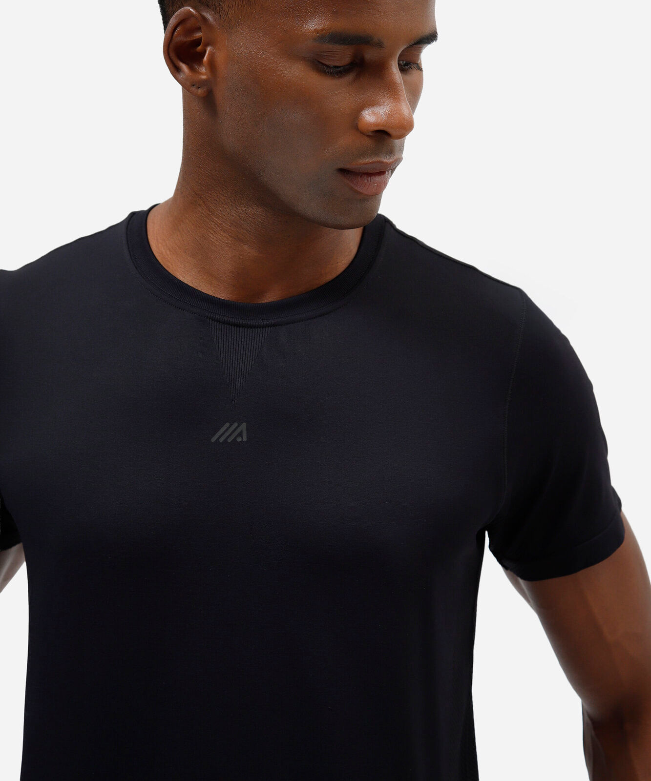 camiseta masculina de poliamida esportiva sem costura preta