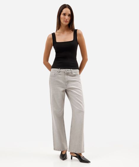calça wide leg slim feminina jeans cinza