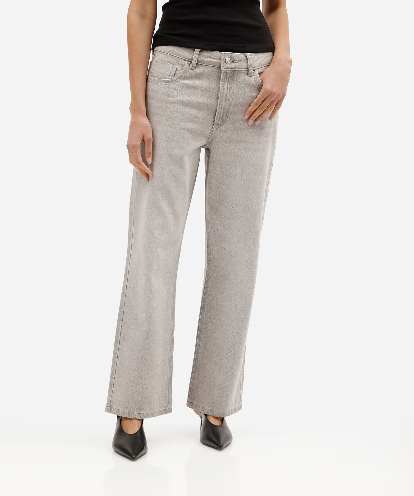 calça wide leg slim feminina jeans cinza