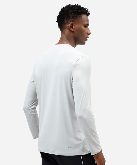 camiseta esportiva masculina manga longa com proteção uv cinza