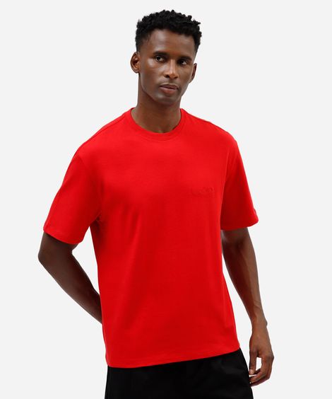 camiseta masculina de algodão manga curta com bordado vermelha