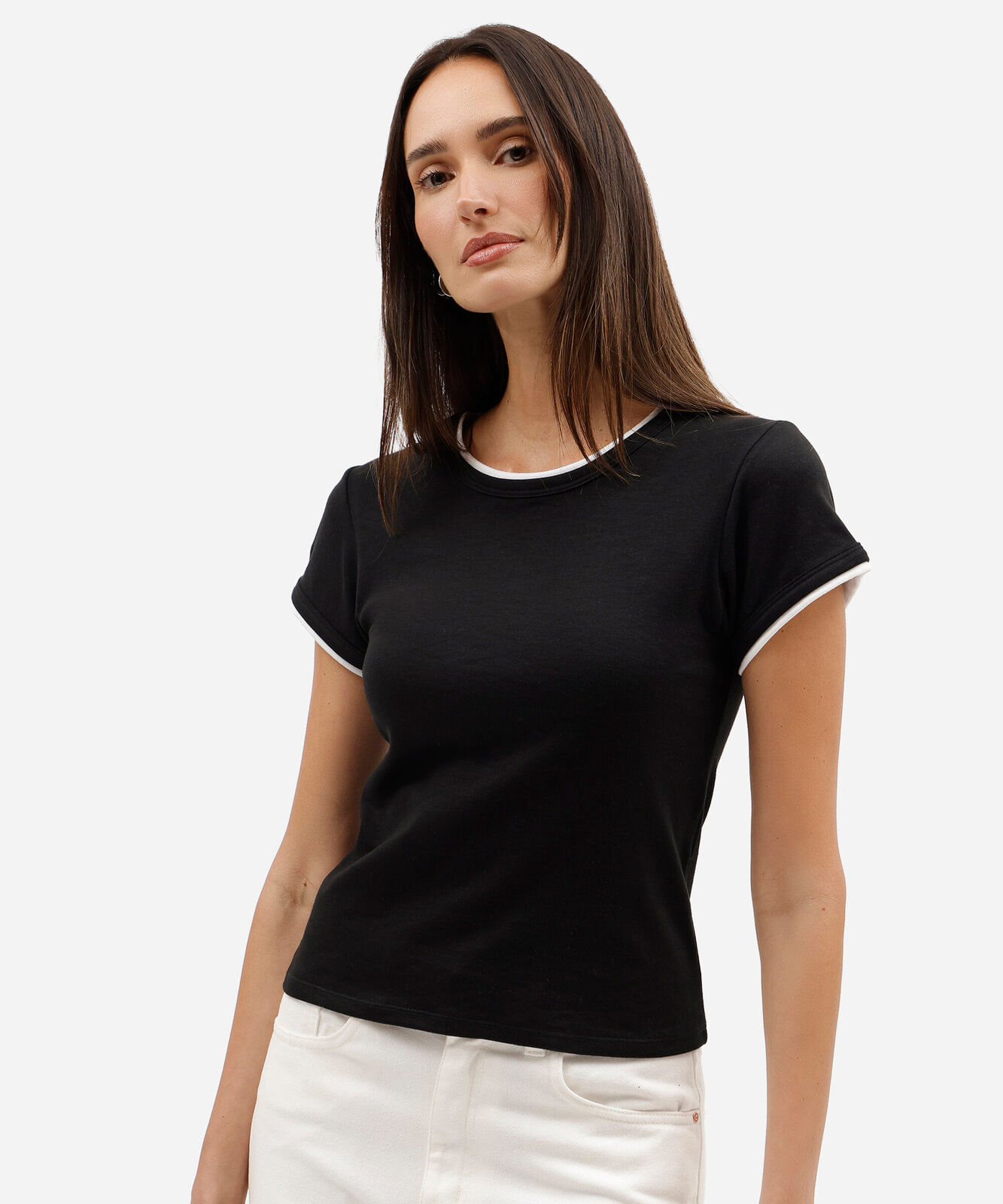 blusa feminina com algodão bicolor preta
