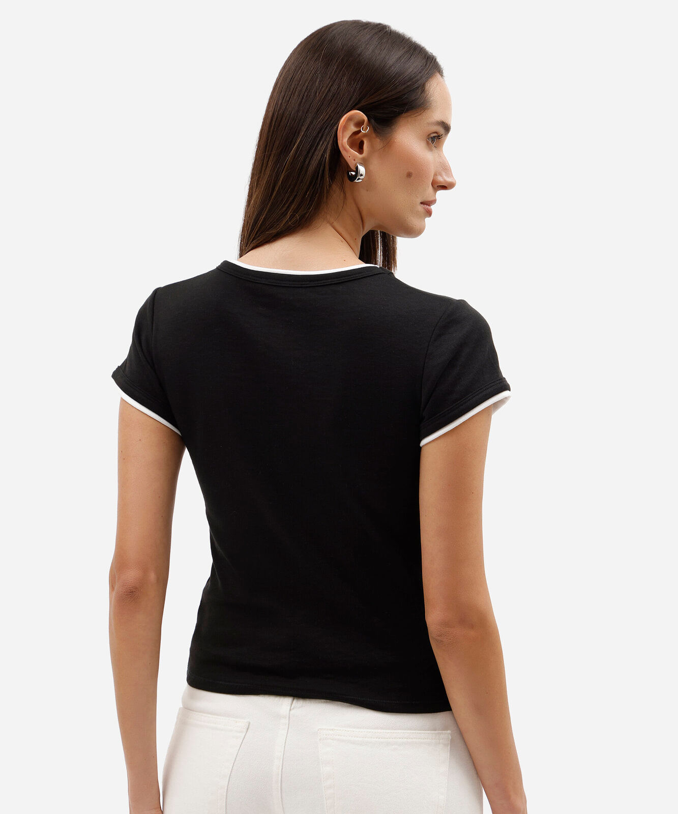blusa feminina com algodão bicolor preta