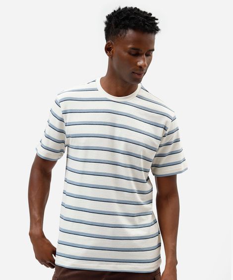 camiseta masculina com algodão manga curta listrada cinza