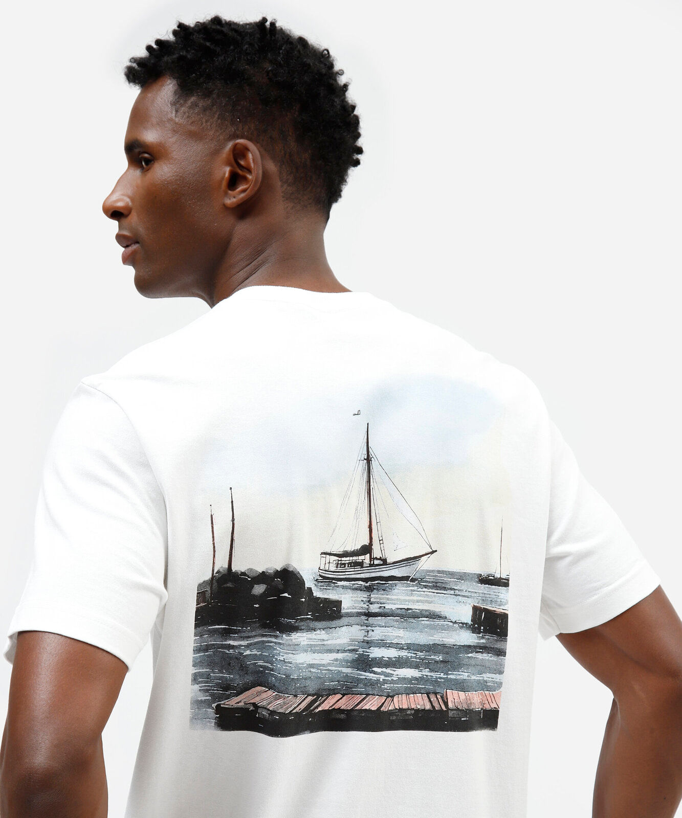 camiseta masculina de algodão manga curta estampada off white